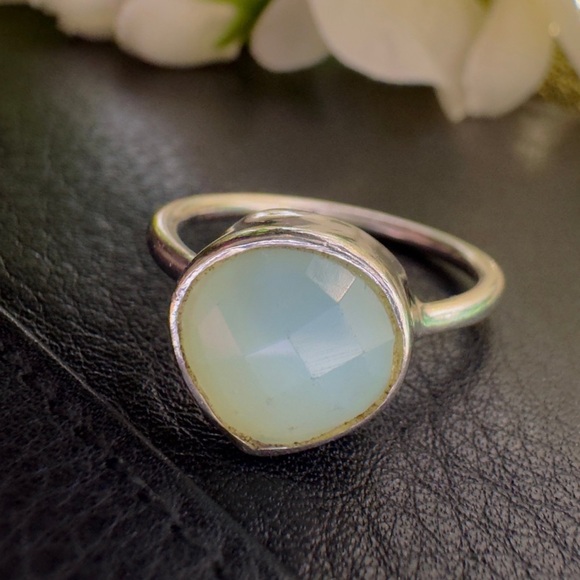 Sterling Silver Light Blue Green Teardrop Gemstone Ring Solid 925 Sterling Silve - Picture 15 of 15